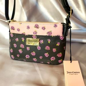 JUICY COUTURE Black 'Blooms at Night' Pull Out Pouch Crossbody NWT